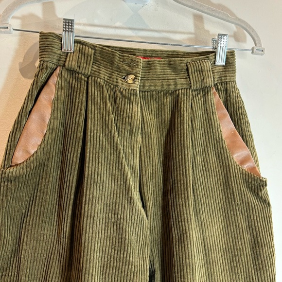 ALAIN MANOUKIAN Sz 38 Thick Corduroy Leather Trim Barrel Equestrian design Pants - Picture 2 of 12